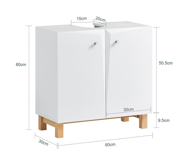 Mueble para Debajo del Lavabo con 2 Puertas Estante BZR92-W SoBuy Blanco