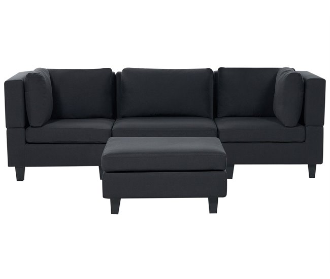 Beliani Sofá con reposapiés Poliéster UNSTAD Negro