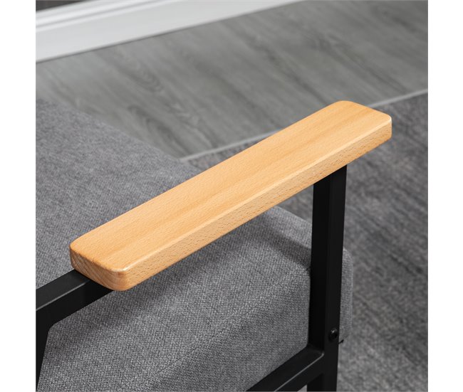 Butaca de Salón Poliéster, Espuma, Acero, Madera de Caucho HOMCOM Gris