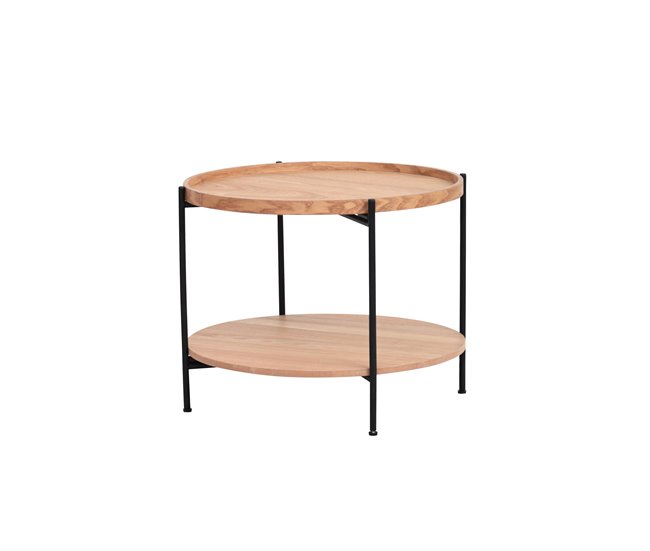Mini mesa ROUND madera y metal Natural