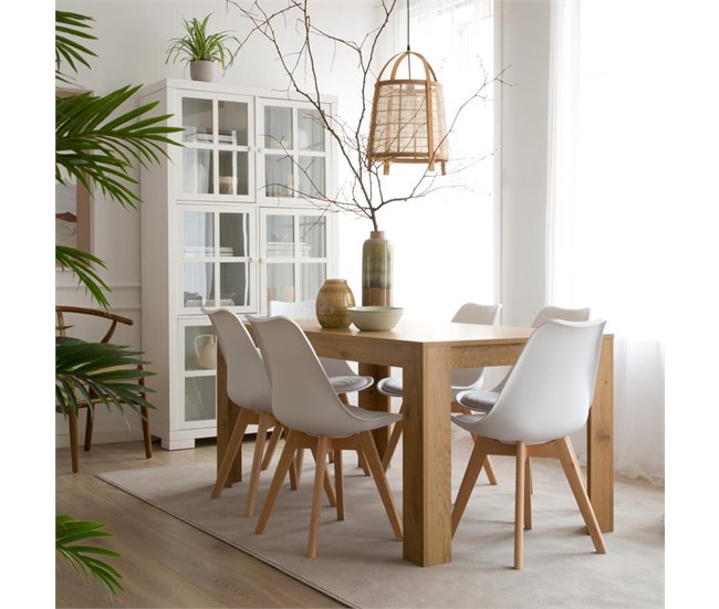 Pack Mesa Fija de Comedor o Cocina + 6 Sillas Nordic 138x80 Blanco/ Madera