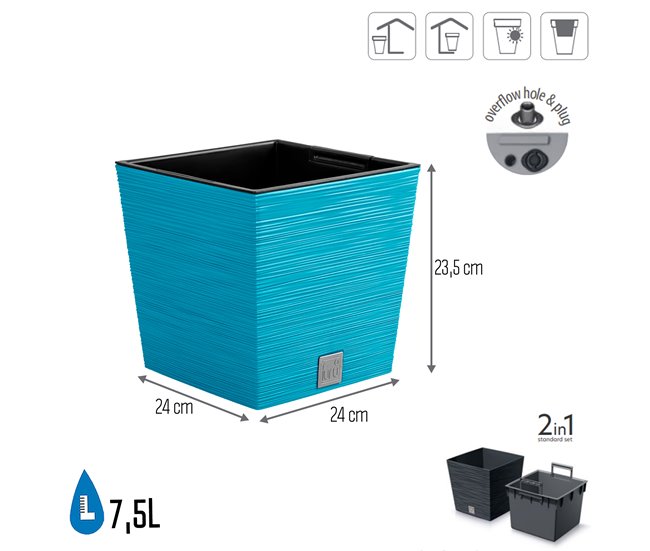 Macetero con depósito, colección FURU de 7,5 L Azul