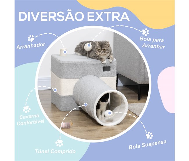 Túnel para Gatos Aglomerado de Madera, Franela, Sisal PawHut Gris