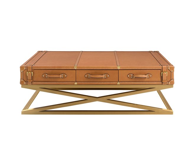 Mesa centro rectangular piel y acero 2149 Camel
