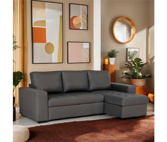 Chaise longue reversible piel sintética con cama HARRY Gris