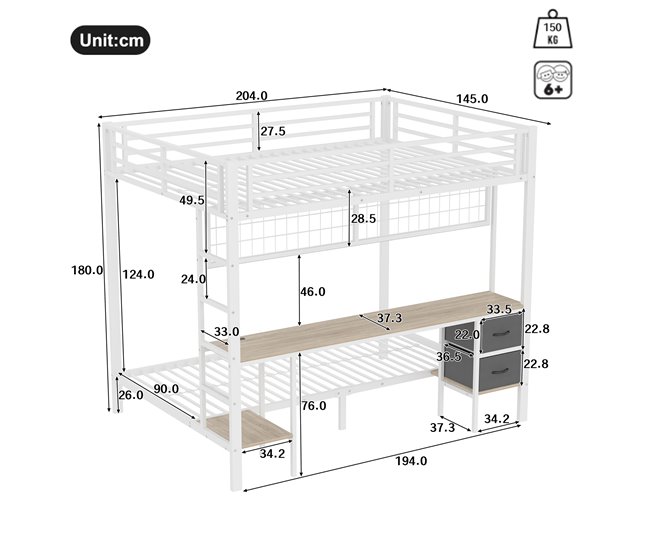 Cama litera 145x204 Blanco
