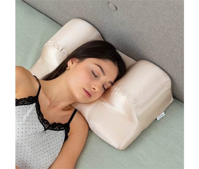 Almohada Cervical Antiarrugas con Funda de Satén Beige