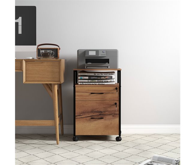 Cajonera de Oficina Melamina de Madera, Acero Vinsetto Marron