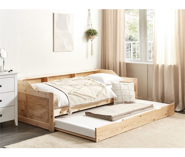 Beliani Cama con somier Madera de pino EDERN 105x204 Marron