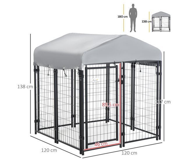 Perrera de Exterior Metal, PE PawHut Negro