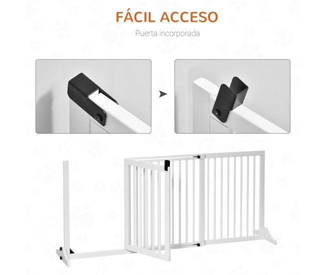 Barrera para Mascotas Madera de Pino PawHut Blanco