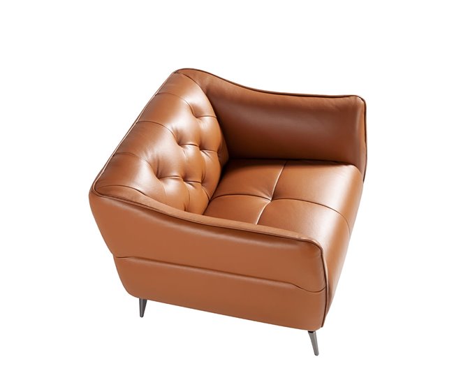 Sillón tapizado en piel con capitoné Marron Claro