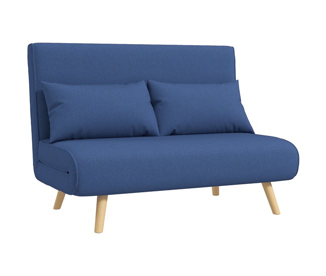 Sofá Cama Doble Lino Sintético, Espuma HOMCOM Azul