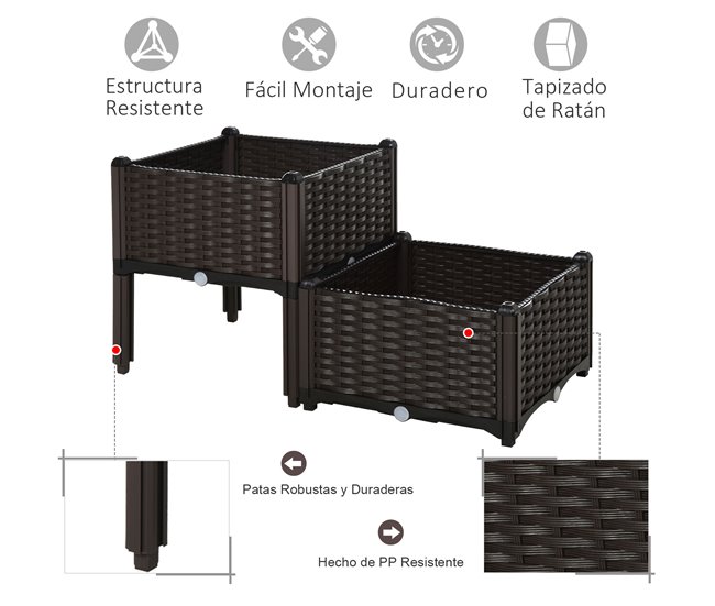 Conjunto de 2 Macetas Cuadradas PP Outsunny Marron