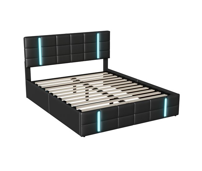 Cama, LED, USB, Tipo-c, Cama juvenil, Cama doble 167x205 Negro