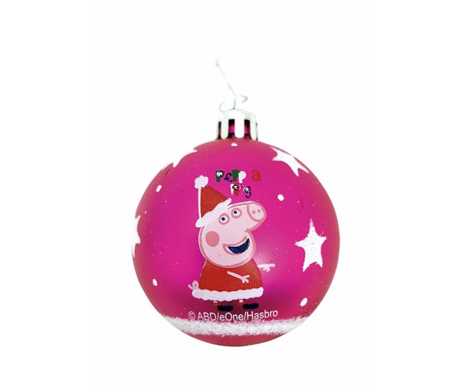 Conforama Bola de Navidad Peppa Pig Cosy corner Fucsia 6 Unidades Plástico (Ø 8 cm)