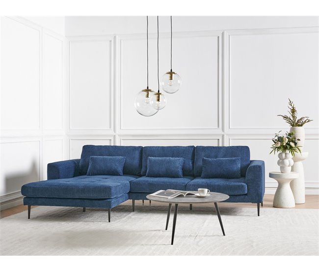 Beliani Sofá esquinero Poliéster FLAM Azul