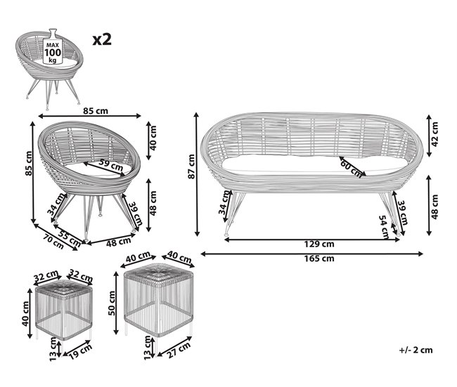 Beliani Conjunto de jardín Ratán MARATEA/CESENATICO Natural