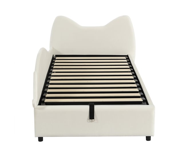 Cama con almacenaje de terciopelo Beige