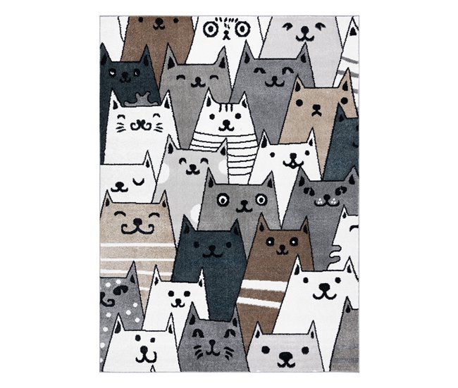 Alfombra FUN Gatti para niños gatos animales 280x370 Blanco/ Gris