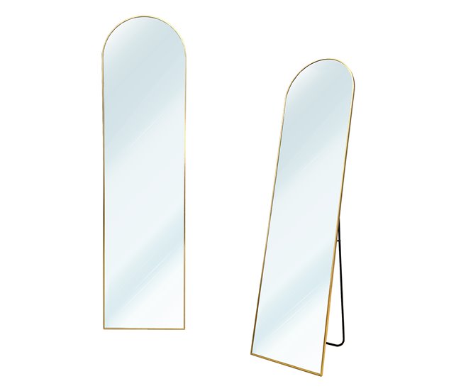 Espejo de Pie Metal Round Cuerpo Entero con Soporte Suelo 50x5 Dorado