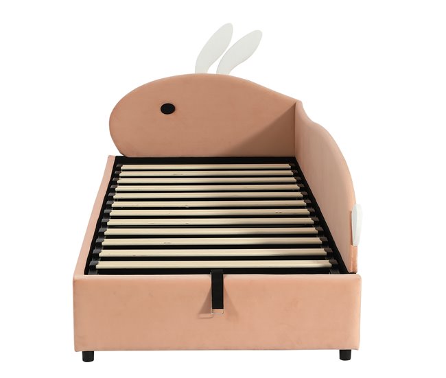 Cama con almacenaje de terciopelo Rosa