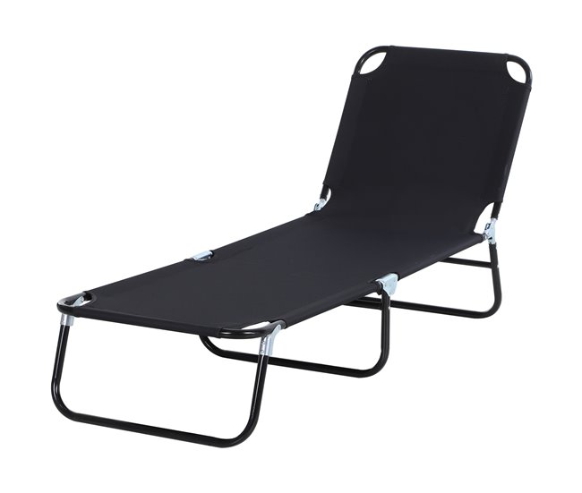 Tumbona Plegable Acero y Tela Oxford Outsunny Negro