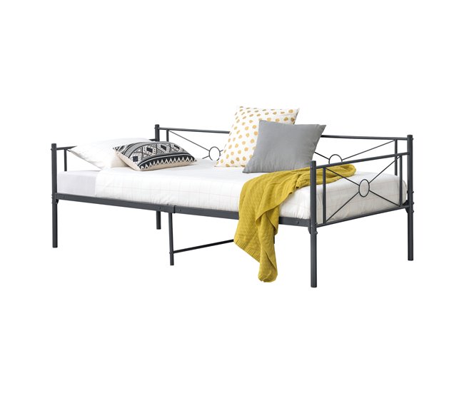Cama Simple Alvesta con somier Reposacabezas metal 96x207 Gris Oscuro
