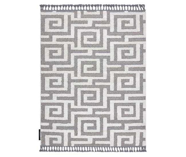 Alfombra MAROC P655 laberinto griego Franjas Bereber marroquí 180x270 Gris