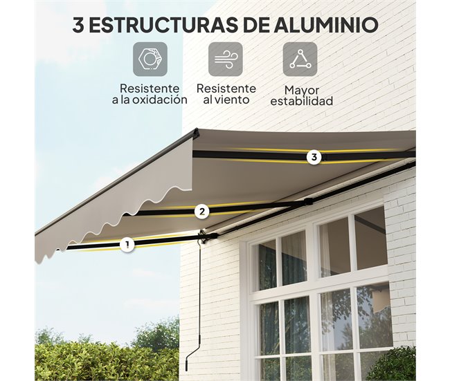 Toldo Manual Retráctil Aluminio, Poliéster Outsunny 360x220 Crudo