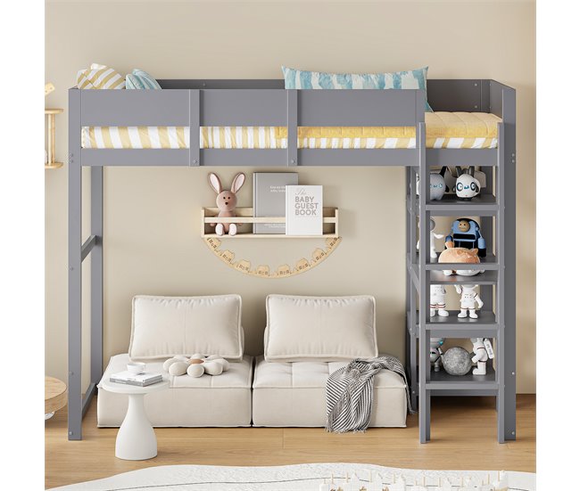 Cama alta para niños 96x204 Gris