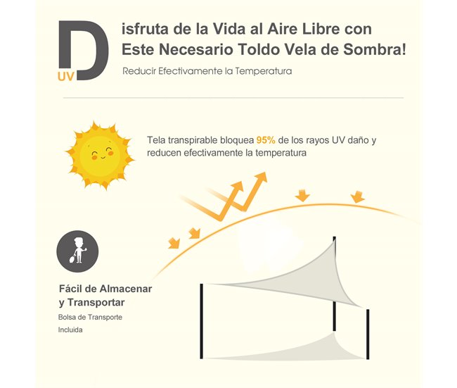 Toldo Vela Triangular Poliéster Outsunny 500x500 Beige