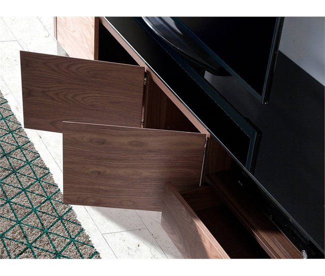 ANGEL CERDA Mueble TV cristal negro y nogal Nogal