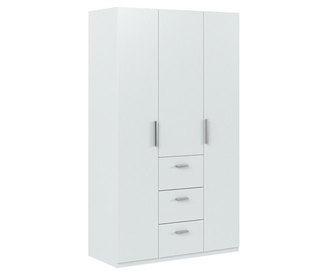 Armario ropero Lisa 3 Puertas 3 Cajones Color Blanco Brillo Blanco