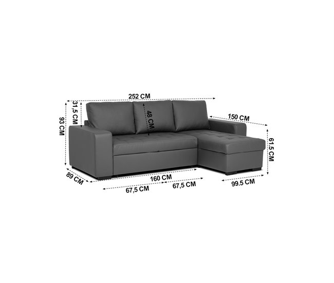 Chaise longue reversible piel sintética con cama HARRY Gris