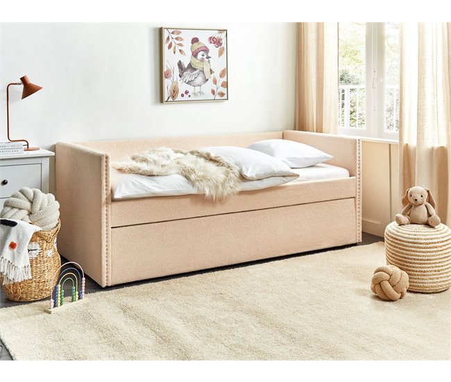 Beliani Cama con somier Bouclé TROYES 99x213 Beige
