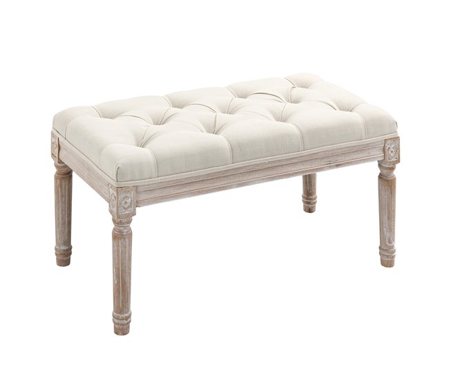 Taburete para Pie de Cama Poliéster, Espuma y Madera de Caucho Crudo
