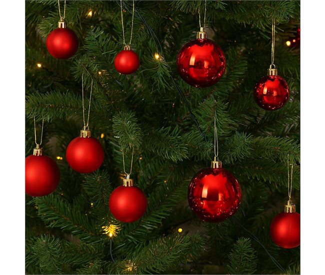 Conjunto de 60 Bolas de navidad, varias dimensiones y acabados Rojo