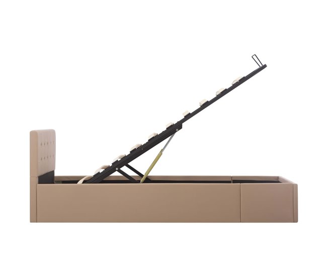 Cama canapé hidráulica cuero sintético 100x200 Marron