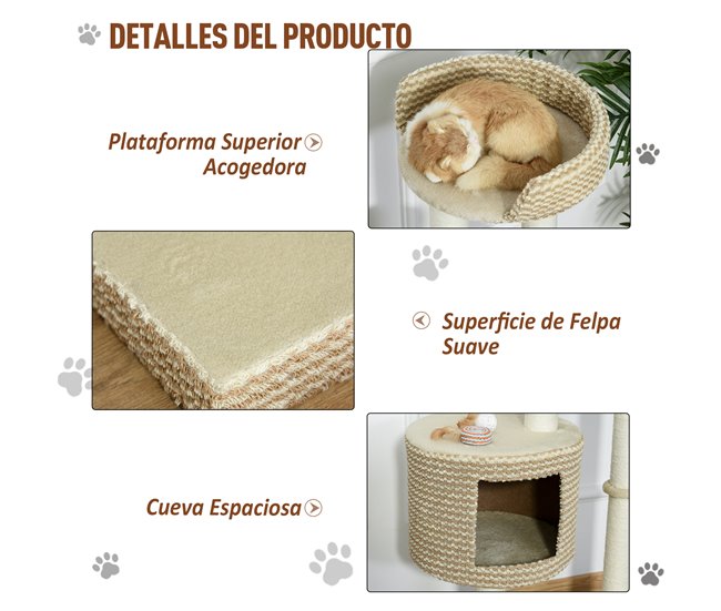 Árbol para gatos Aglomerado, Felpa, Yute PawHut Multicolor