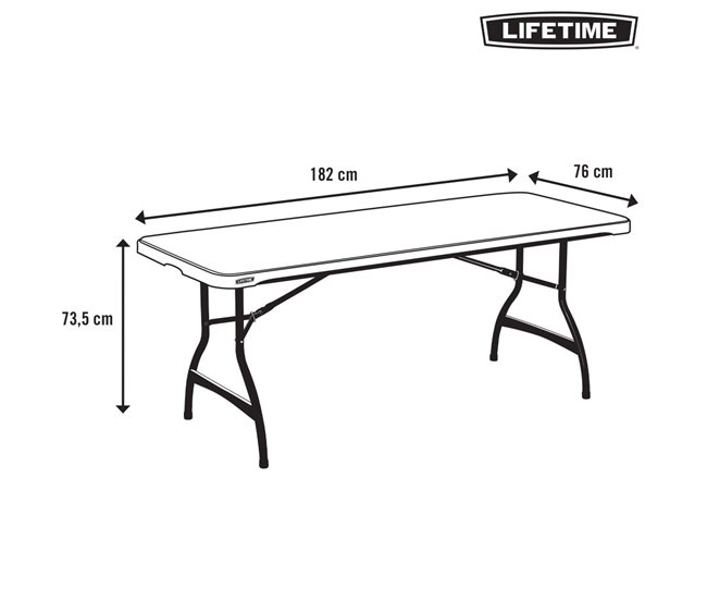 Mesa rectangular patas plegables blanco efecto granito LIFETIME 182 x 76 x 73,5 cm Blanco