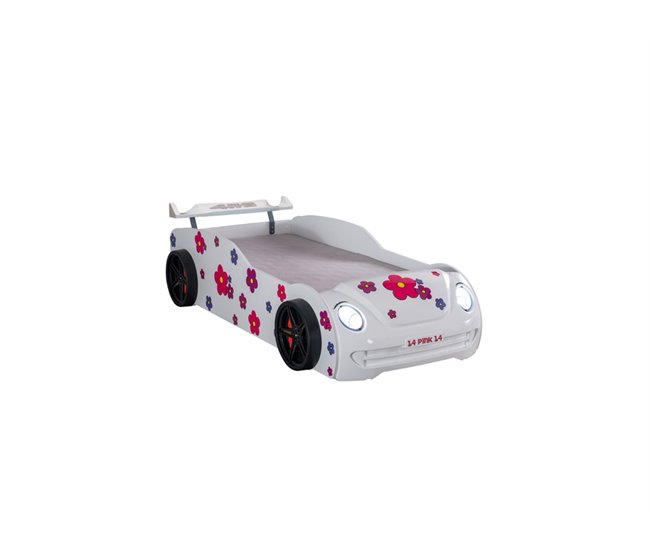 Cama coche 90X190 HAWAI con Led´s en frente Blanco