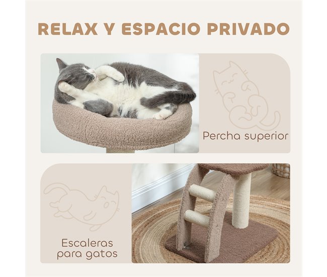 Árbol para Gatos Aglomerado de madera, Poliéster PawHut Marron