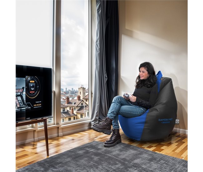 Puff Gamer PRO Polipiel XXL ideal para Jugar con tu videoconsola Azul