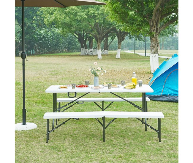 Banco plegable Ljusnarsberg para 4 personas metal/plástico Blanco