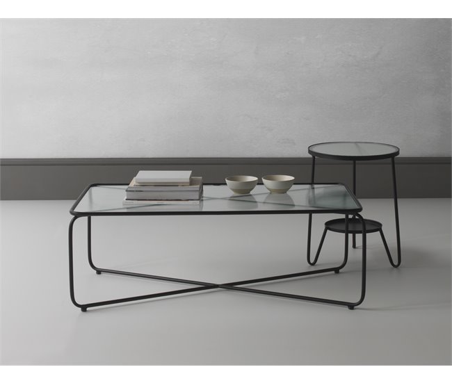 Mesa de centro de metal con tapa de cristal Negro