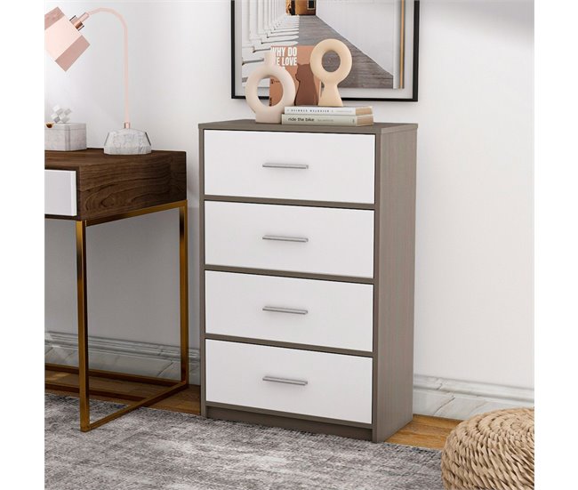 Max Home Cómoda 4 cajones de tela Blanco/ Madera