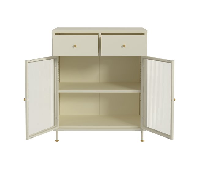 Aparador Lindau con 2 cajones puerta de cristal [en.casa] Crema