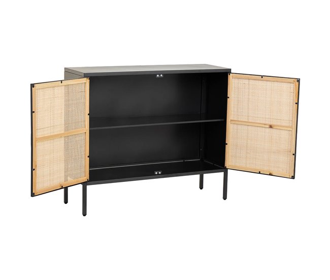 Aparador de metal y madera 2 puertas, Negro