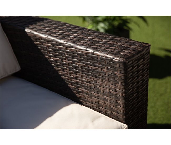 Sofa Chaise Longue + Sillon + Mesa de Ratan PE Marron